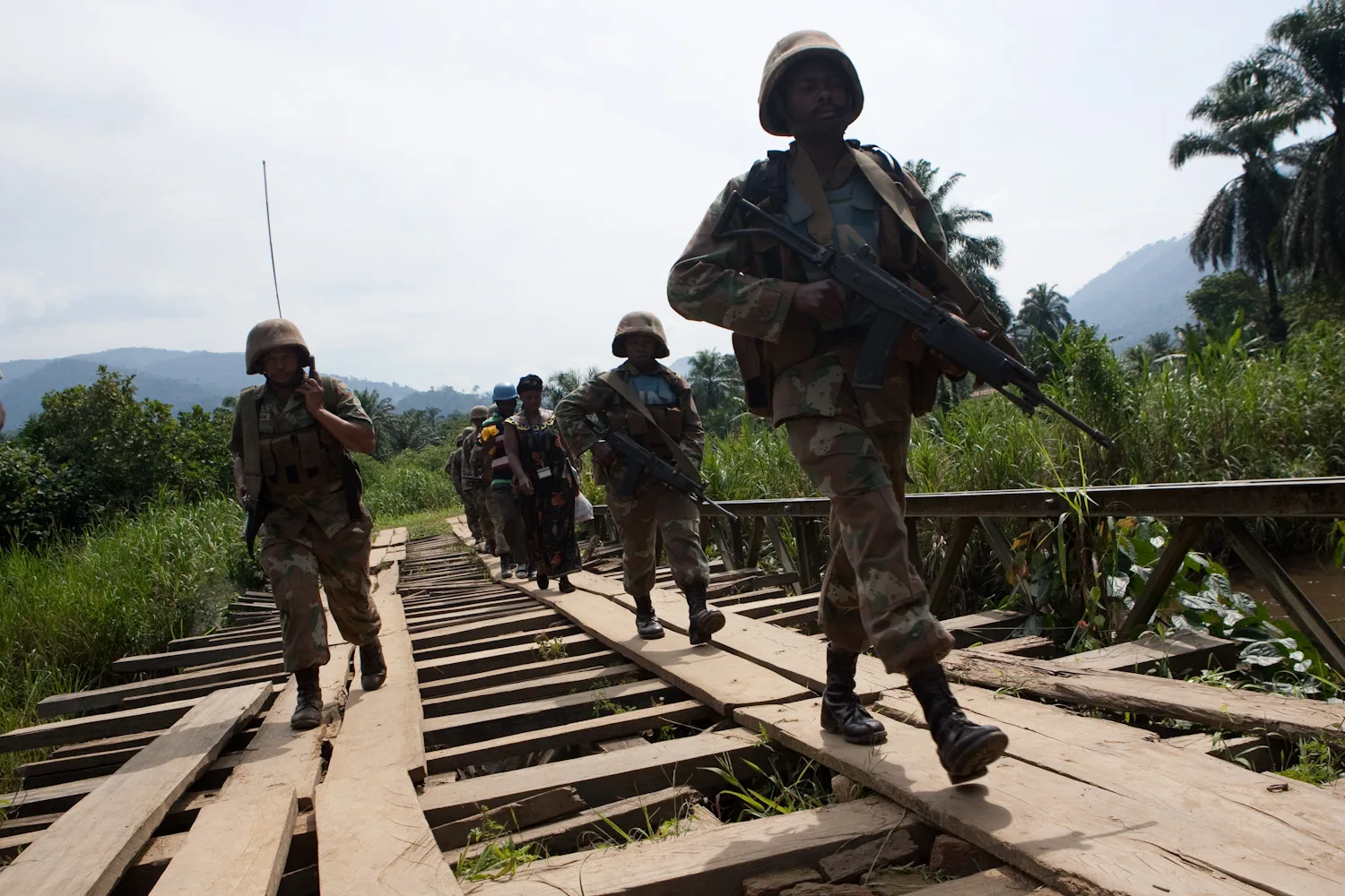 South African MONUSCO peacekeepers on patrol in Pinga, North Kivu